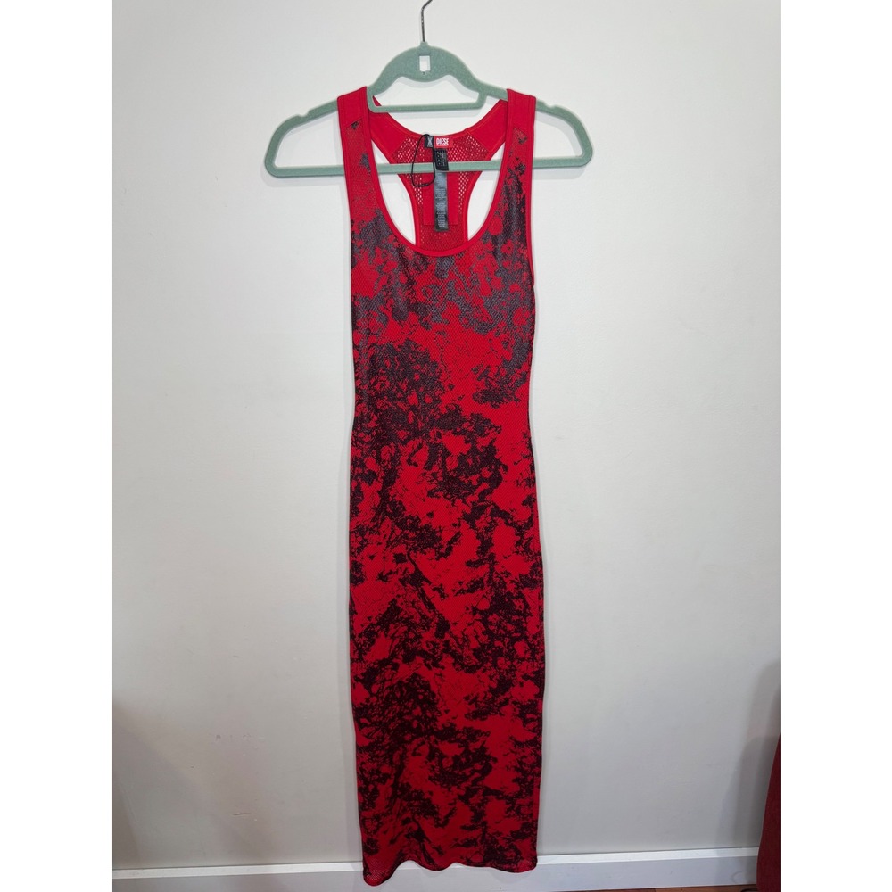 Diesel X Savage Fenty Foiled Fishnet Maxi Sleep Slip Dress Red Sz 4-6 - Picture 2 of 8